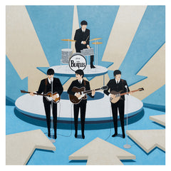 On  February 09, 1964 when I was 15 years old, 73 million Americans first beheld the exotic, exciting, fun, unique, modern, fresh, hypnotic Beatles singing Love Me Do on the Ed Sullivan Show in mono and glorious black and white. Painting by KimKern.com.